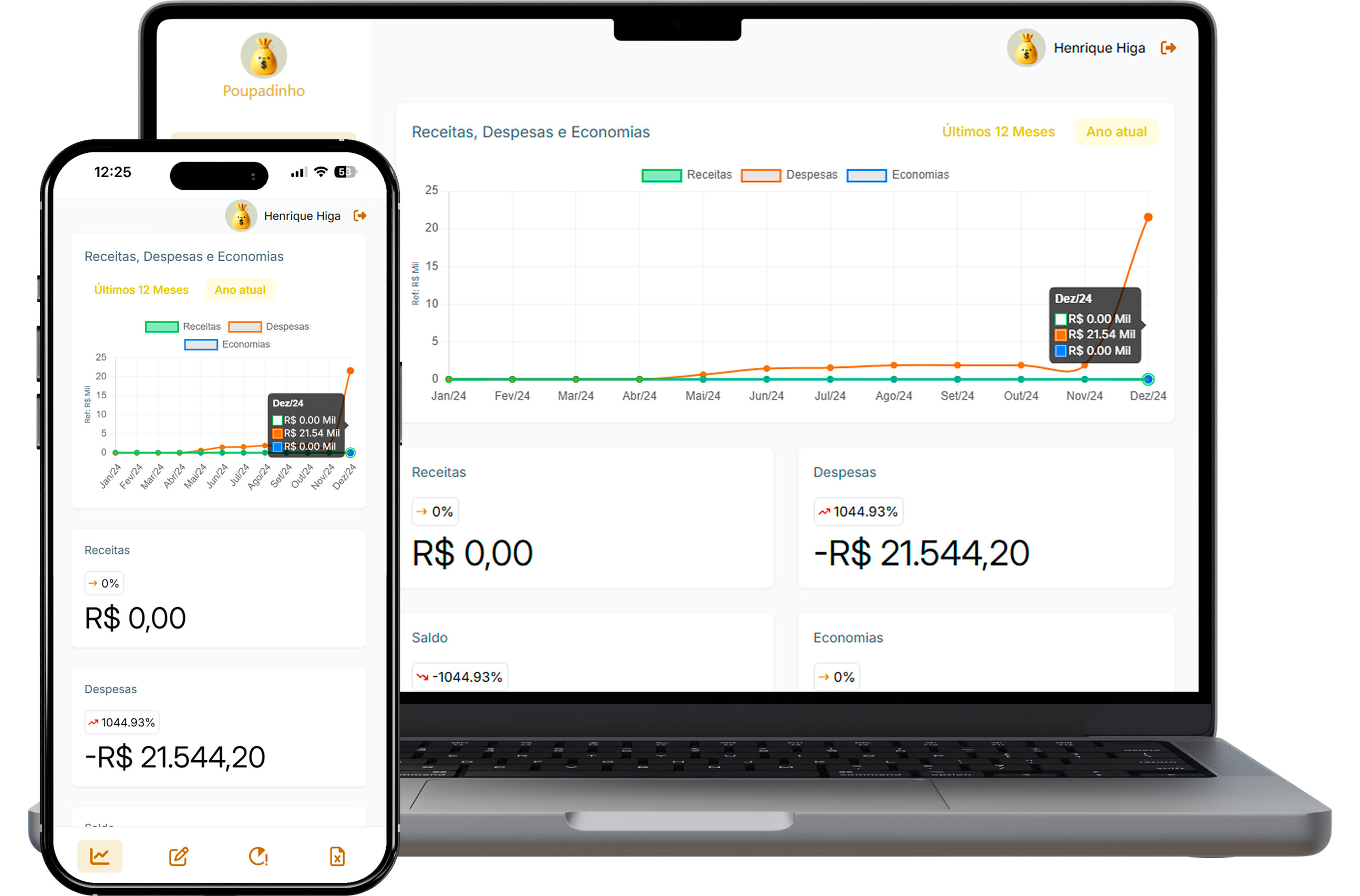 Preview da plataforma Poupadinho